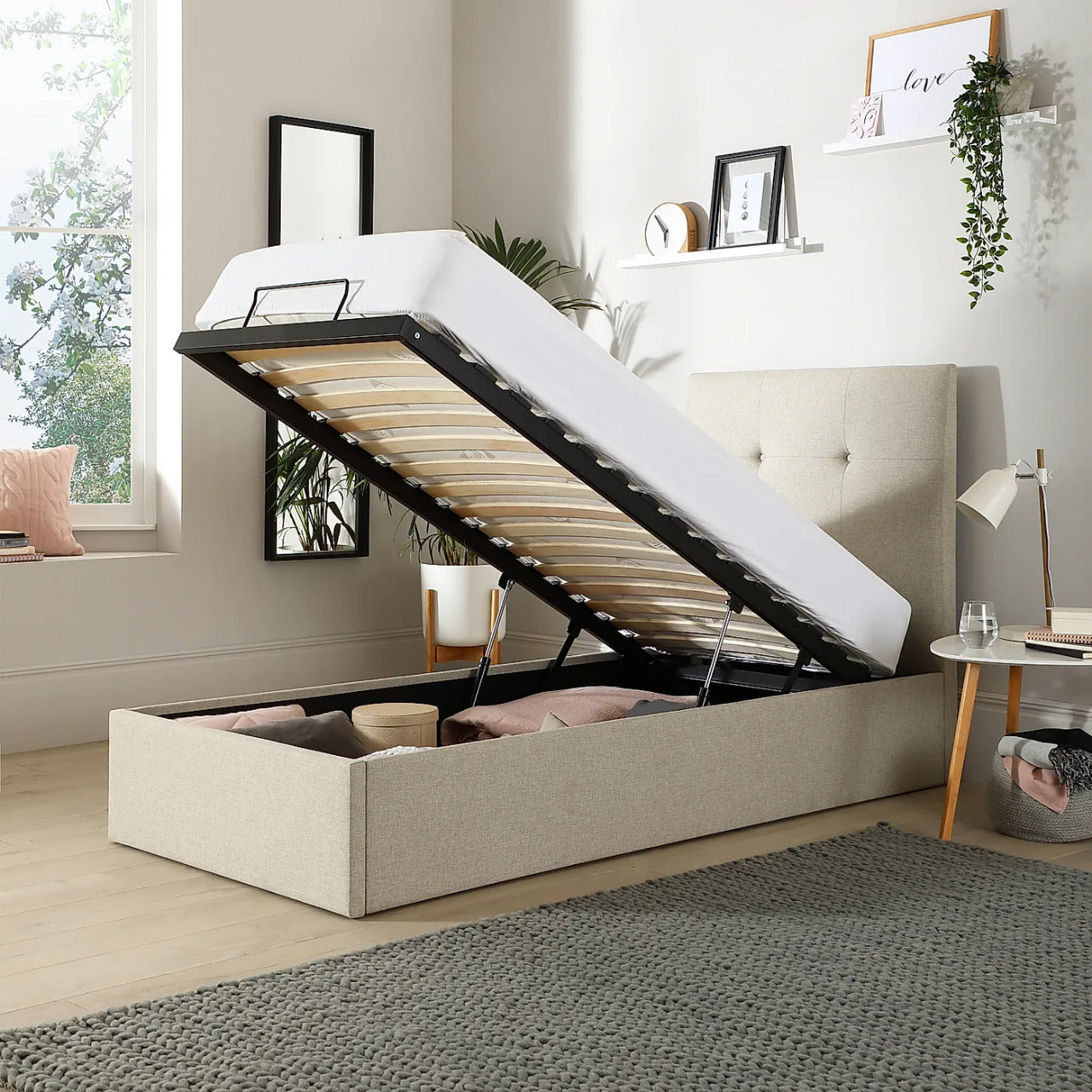Single Bed: Oatmeal Fabric Single Bed