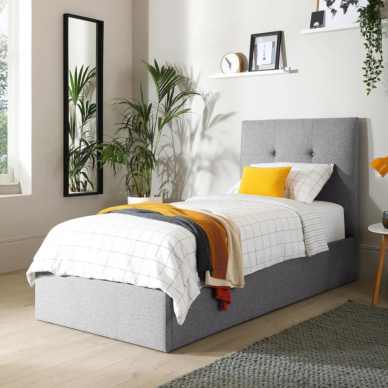 Single Bed: Oatmeal Fabric Single Bed