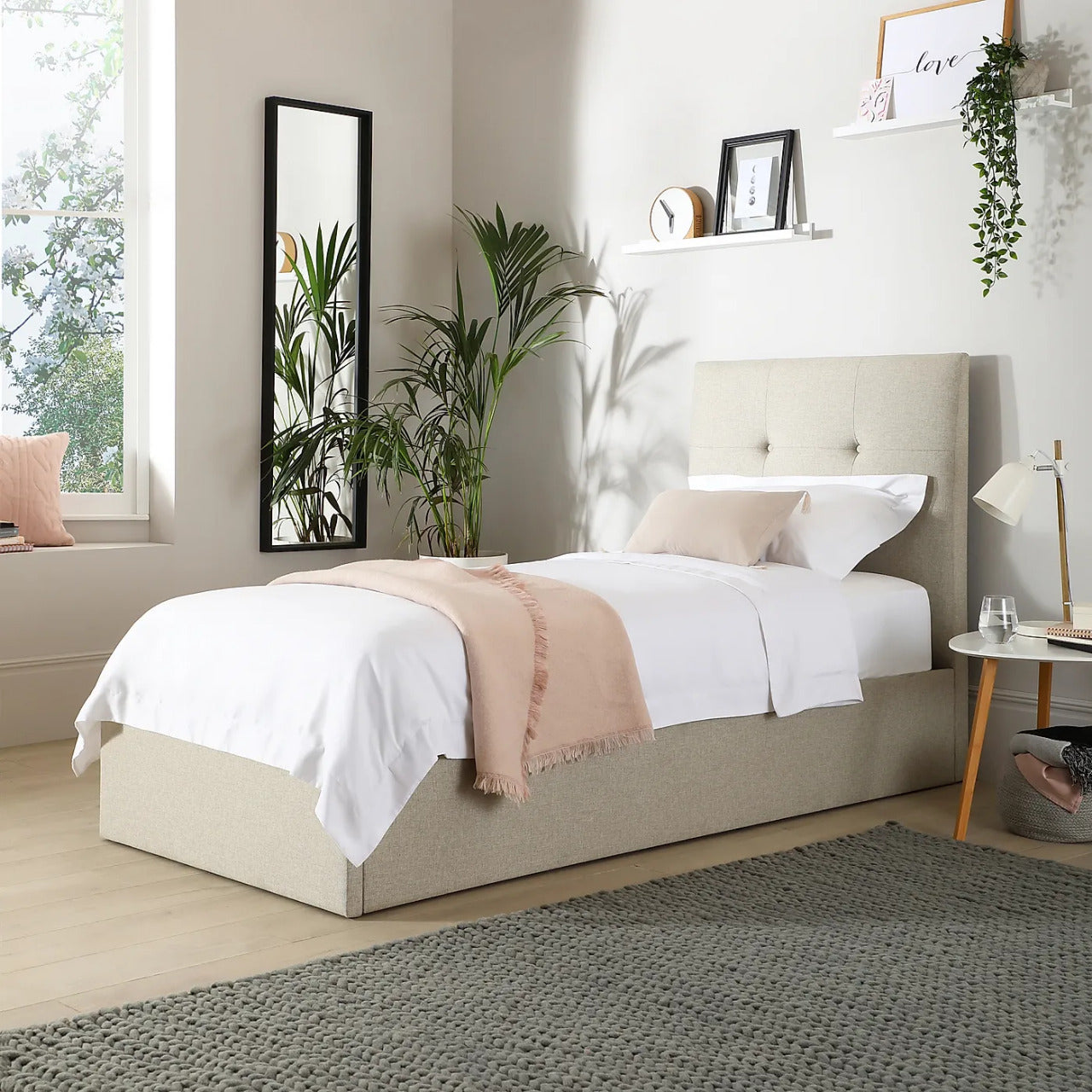 Single Bed: Oatmeal Fabric Single Bed