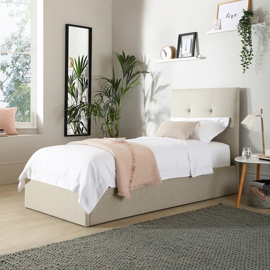 Single Bed: Oatmeal Fabric Single Bed