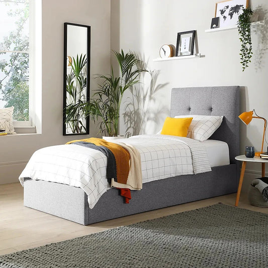 Single Bed: Oatmeal Fabric Single Bed