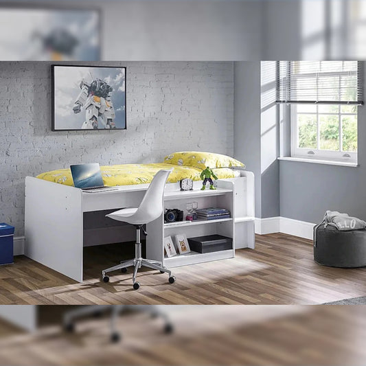 Single Bed White Midsleeper with Desk Single Bed