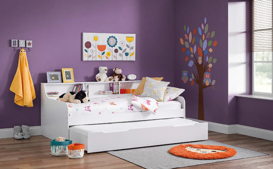 Single Bed: White Storage Day Bed with Trundle