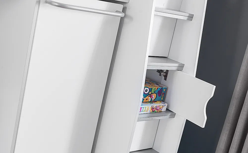 Single Highsleeper Bed: White Wardrobe with Storage and Desk