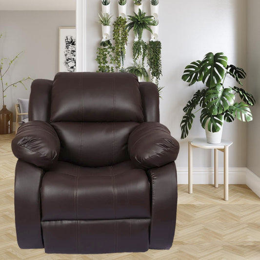 Single Seater 1 Seat Recliner Sofa with Premium Leatherette, Brown
