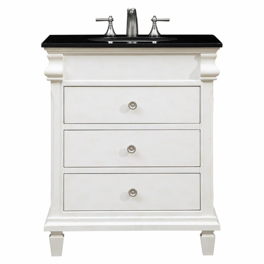 Single Sink Vanities: 30 in. Antique White Single Bathroom Vanity 