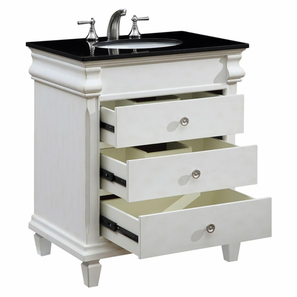 Single Sink Vanities: 30 in. Antique White Single Bathroom Vanity 