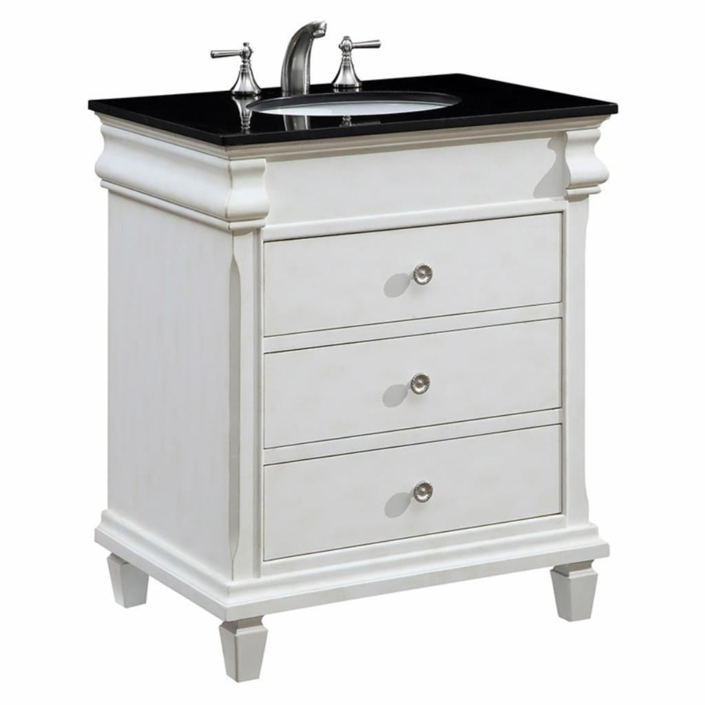 Single Sink Vanities: 30 in. Antique White Single Bathroom Vanity 