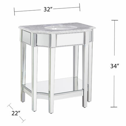 Single Sink Vanities: 32 in. Marble Topped Mirrored Vanity with Sink