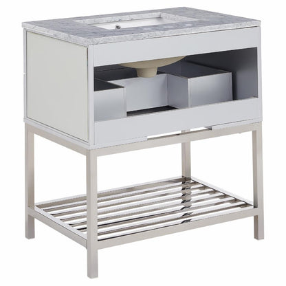 Single Sink Vanities: 32 in. Marble Topped Mirrored Vanity with Sink