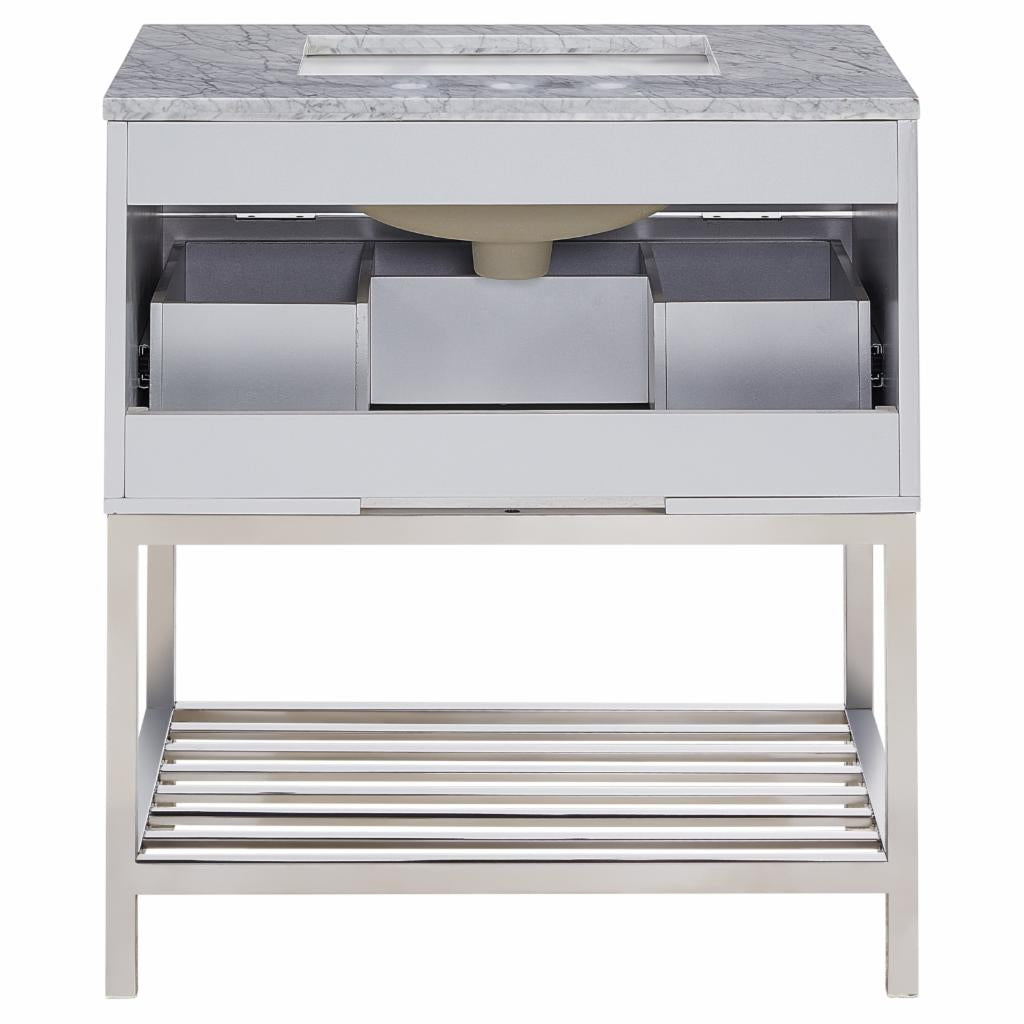 Single Sink Vanities: 32 in. Marble Topped Mirrored Vanity with Sink