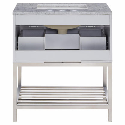 Single Sink Vanities: 32 in. Marble Topped Mirrored Vanity with Sink