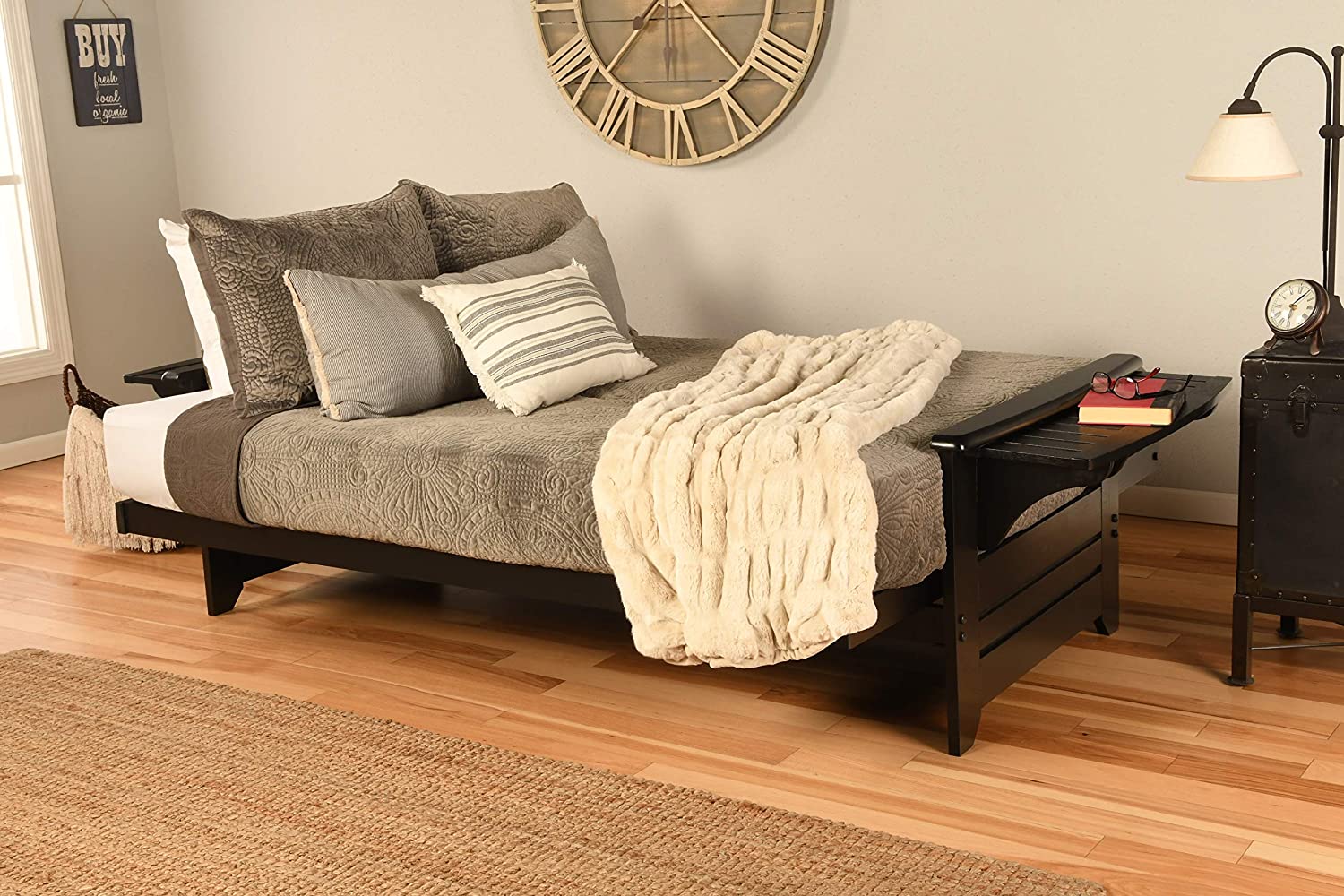 Sofa Cum Beds Black Finish, Linen Charcoal 