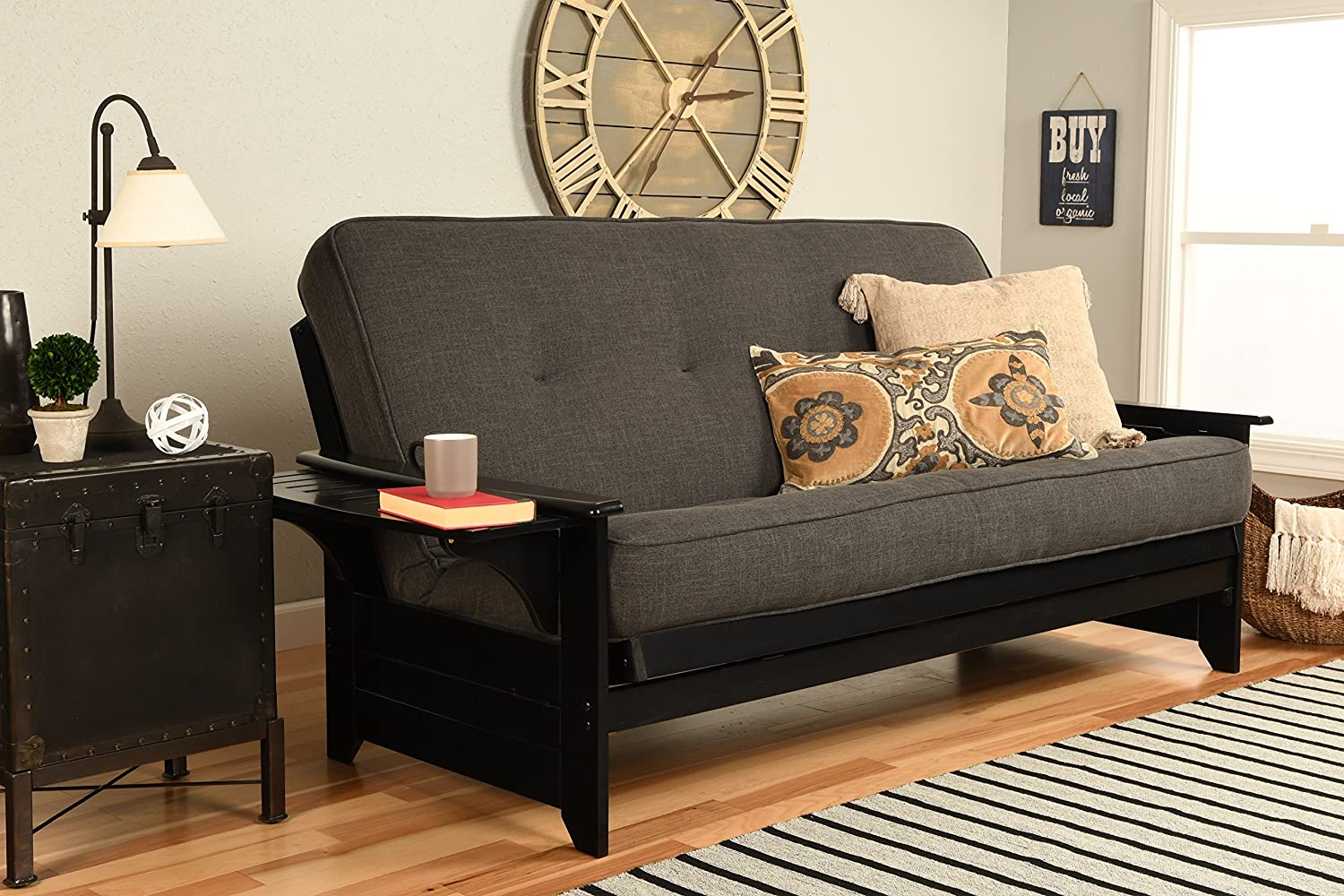 Sofa Cum Beds Black Finish, Linen Charcoal 