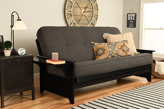Sofa Cum Beds Black Finish, Linen Charcoal 