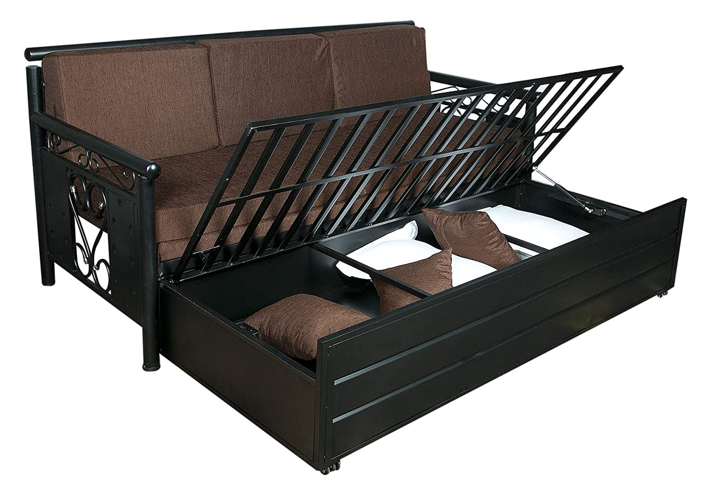 Sofa Cum Beds: Brown Sofa Cum Bed with Hydraulic Storage