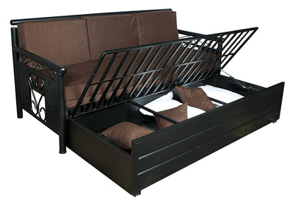 Sofa Cum Beds: Brown Sofa Cum Bed with Hydraulic Storage