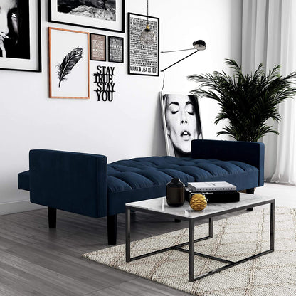 Sofa Cum Beds Convertible Sofa Sleeper Futon with Arms - Blue Microfiber 