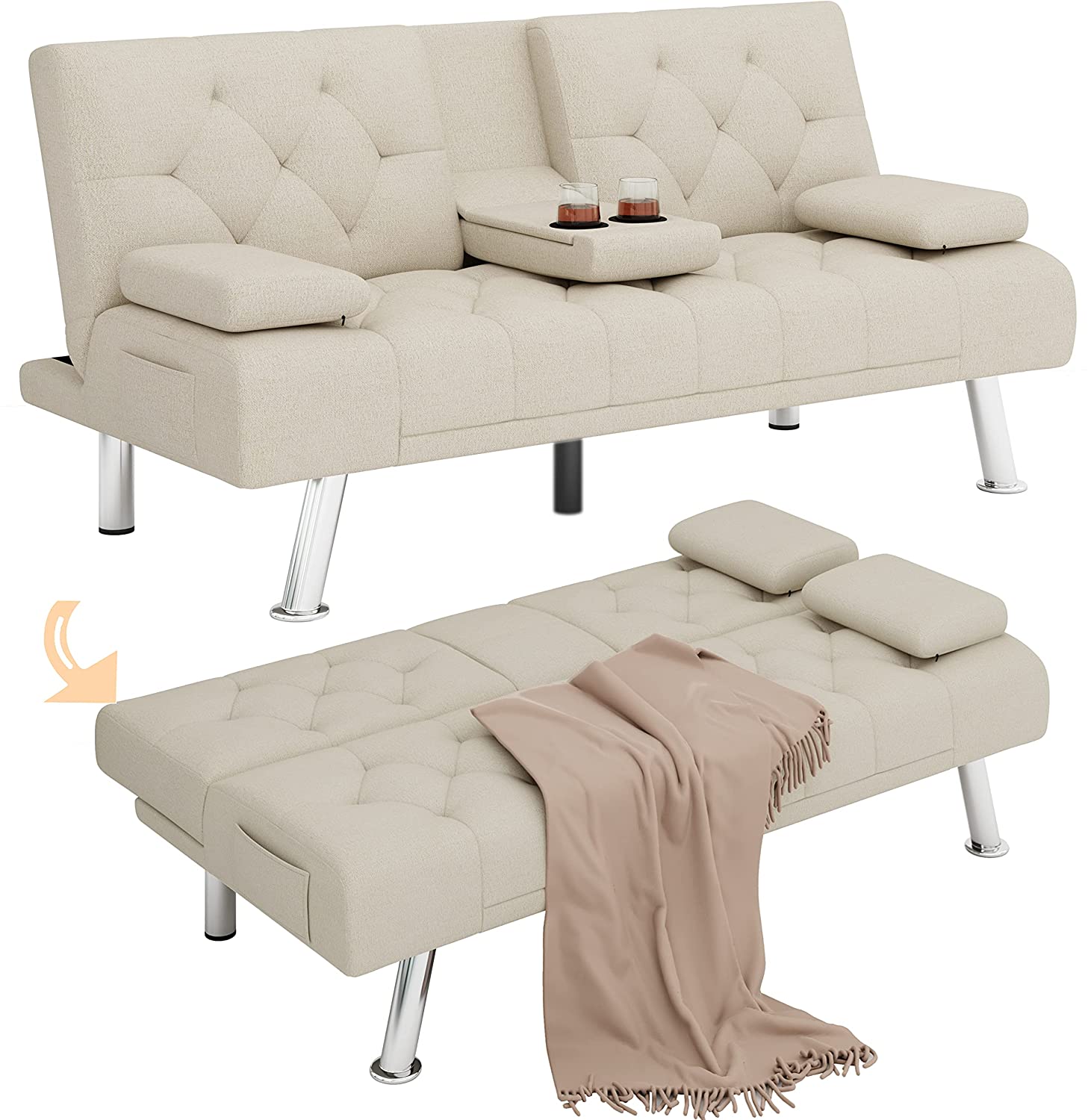 Sofa Cum Beds Fabric Couch for Compact  Metal Legs