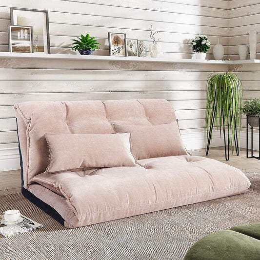 Sofa Cum Beds Foldable Mattress Futon Couch Bed with 2 Pillows (Pink) 