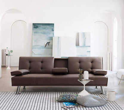 Sofa Cum Beds: Lounge Futon Couch for Living Room with 2 Cup Holders with Armrest