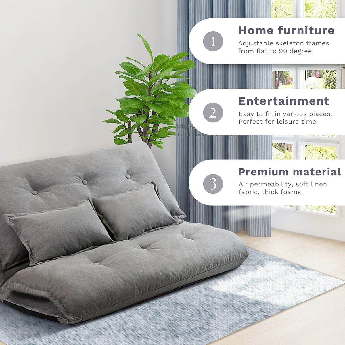 Sofa Cum Beds Sofa Cum Beds Bed Legs Upholstered Microfiber Sleeper Adjustable, Blue 