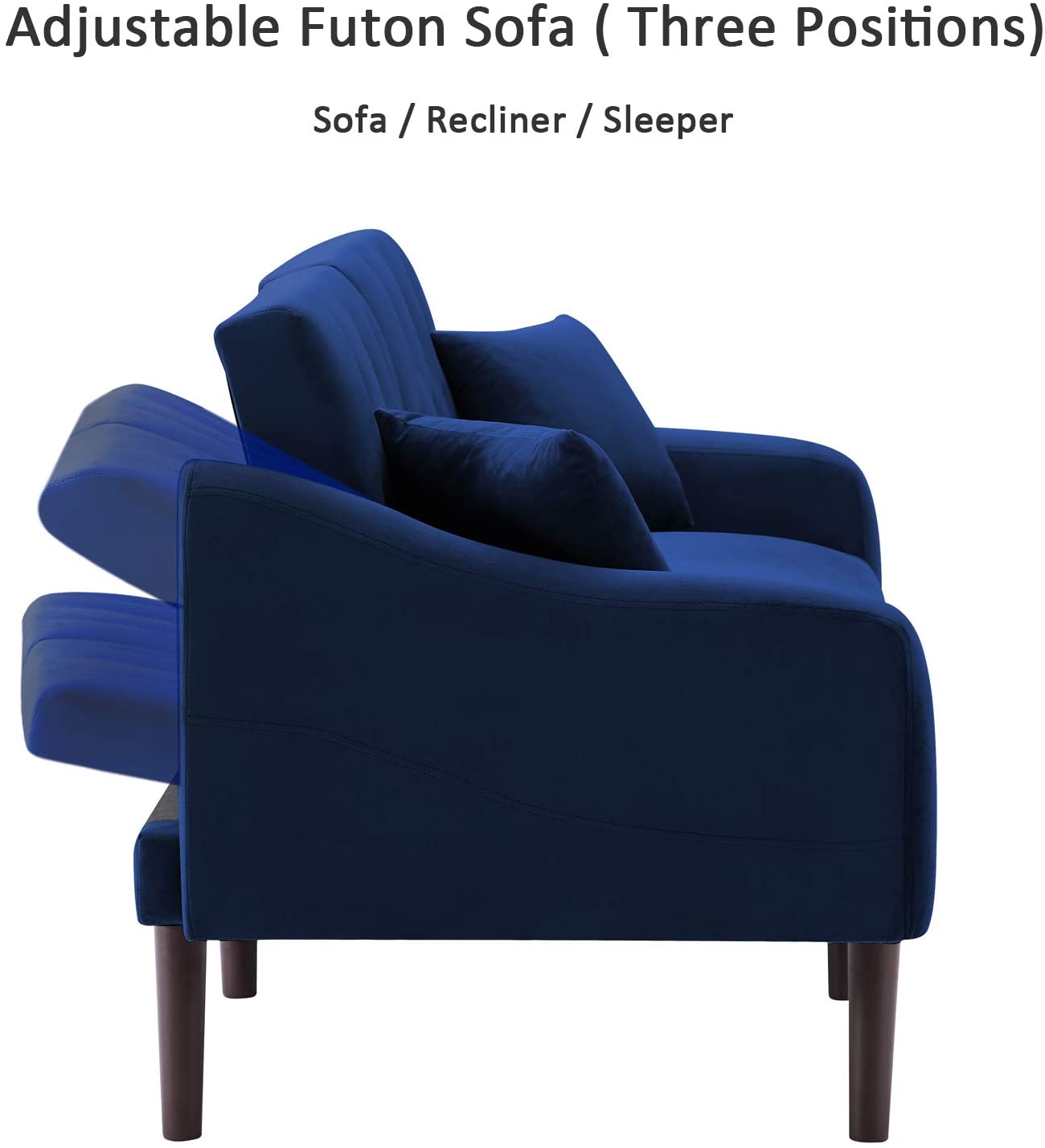 Sofa Cum Beds Velvet Sofa Bed, Folding Recliner,Blue 