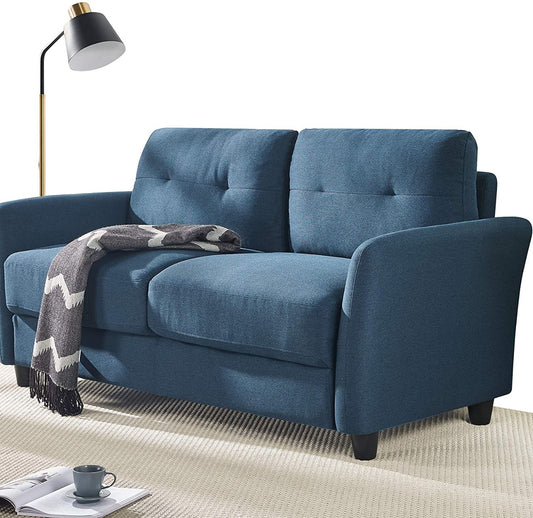 2 Seater Sofa : Loveseat Sofa Tufted Cushions Lyon Blue