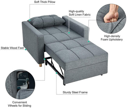 Sofa Chair:  Dark Gray  Fabric Convertible Sleeper Chair Sofa Bed