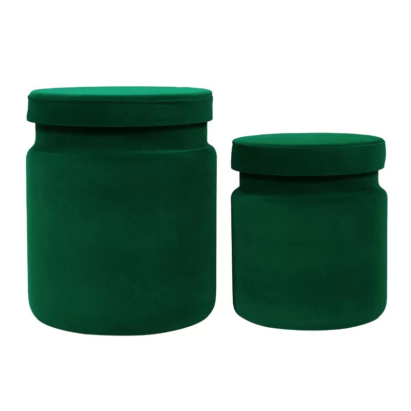 Storage Ottomans: 15.8'' Wide Velvet Round Storage Ottoman with Storage (Set of 2)