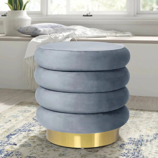 Storage Ottomans: 15.9'' Wide Velvet Round Storage Ottoman with Storage