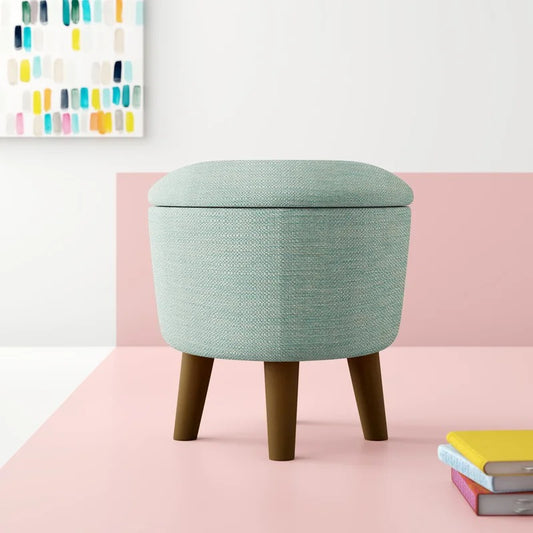 Storage Ottomans: 18'' Wide Tufted Round Footstool with Storage