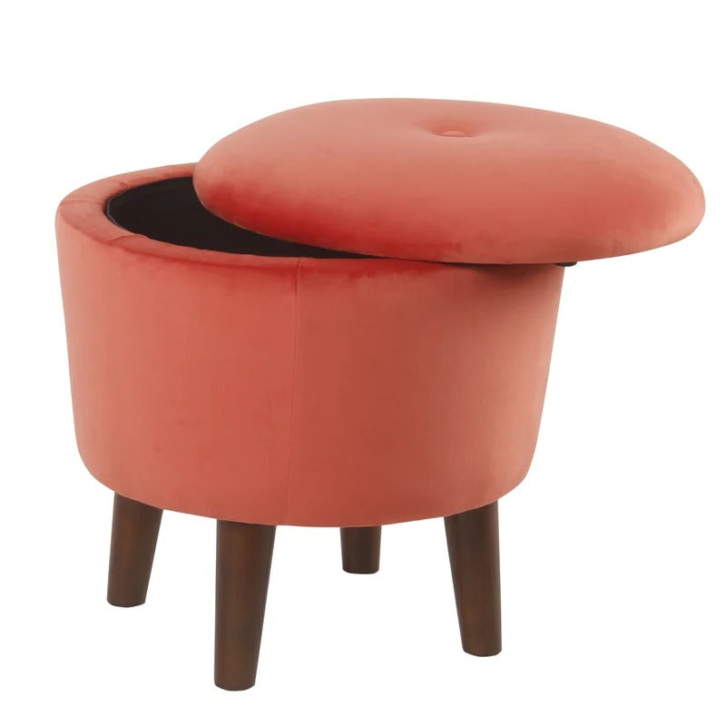 Storage Ottomans: 18'' Wide Tufted Round Footstool with Storage