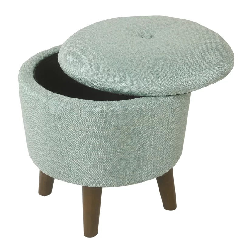 Storage Ottomans: 18'' Wide Tufted Round Footstool with Storage