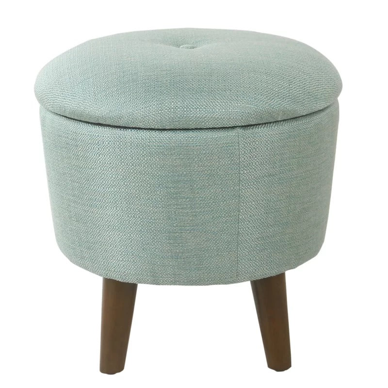 Storage Ottomans: 18'' Wide Tufted Round Footstool with Storage