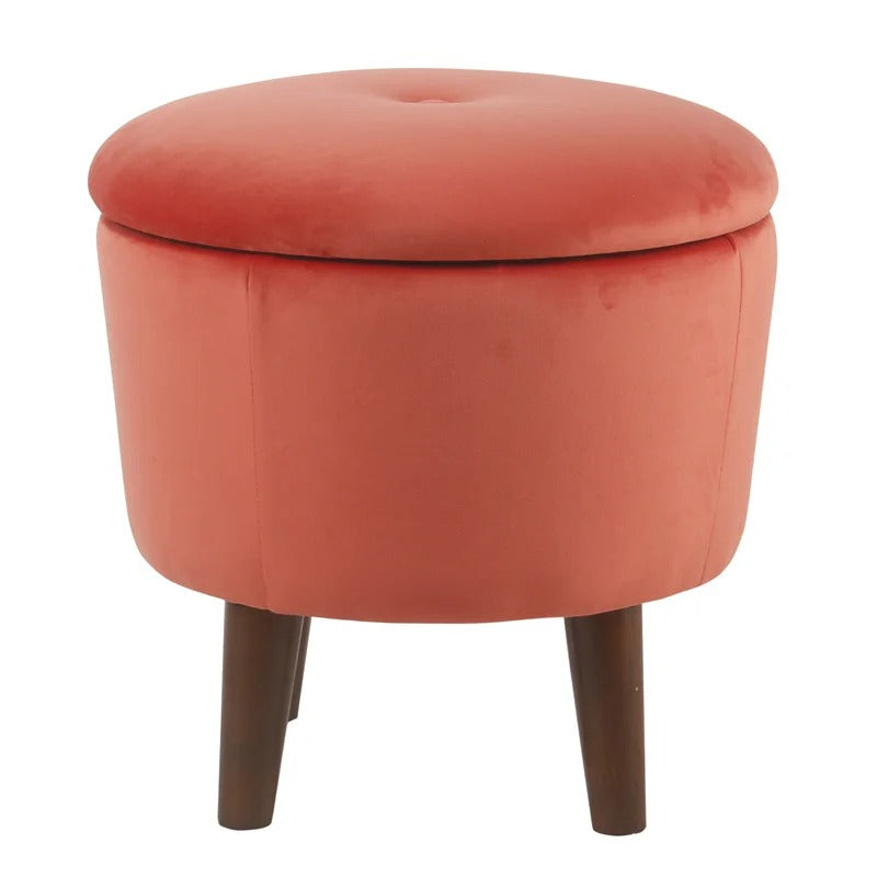 Storage Ottomans: 18'' Wide Tufted Round Footstool with Storage