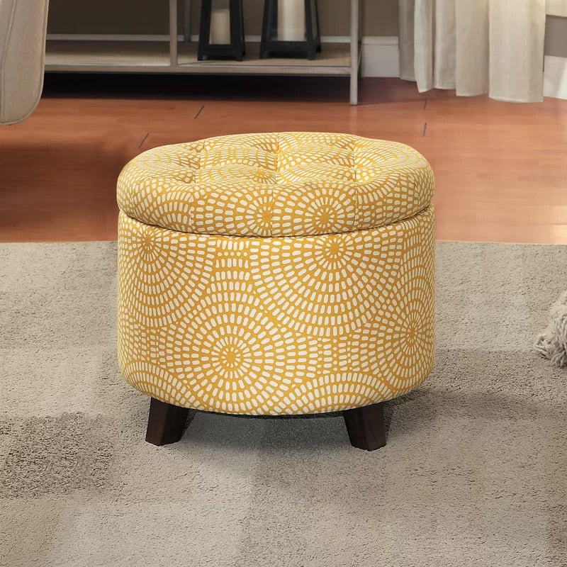 Storage Ottomans: 20'' Wide Tufted Round Storage Ottoman with Storage