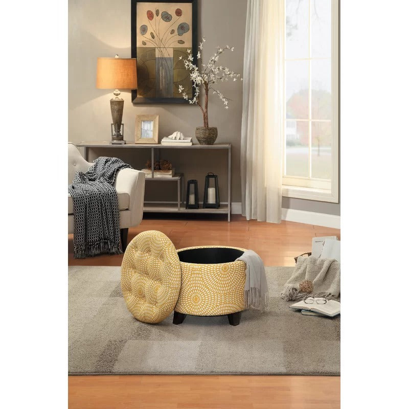 Storage Ottomans: 20'' Wide Tufted Round Storage Ottoman with Storage