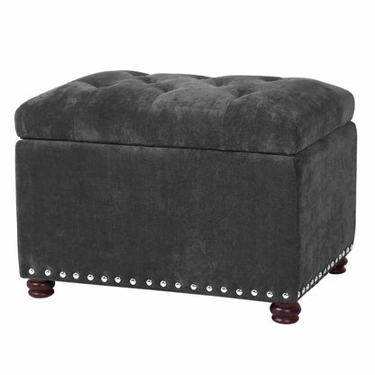 Storage Ottomans: 24'' Wide Velvet Tufted Rectangle Storage Ottoman with Storage