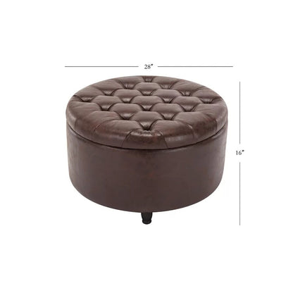 Storage Ottomans 28'' Wide Faux Leather Round Storage Ottoman with Storage