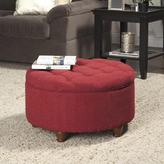 Storage Ottomans: 28'' Wide Tufted Round Storage Ottoman with Storage