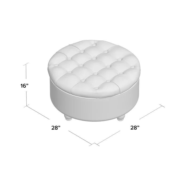 Storage Ottomans: 28'' Wide Tufted Round Storage Ottoman with Storage