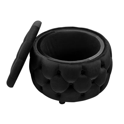 Storage Ottomans: 28'' Wide Velvet Tufted Round Storage Ottoman with Storage