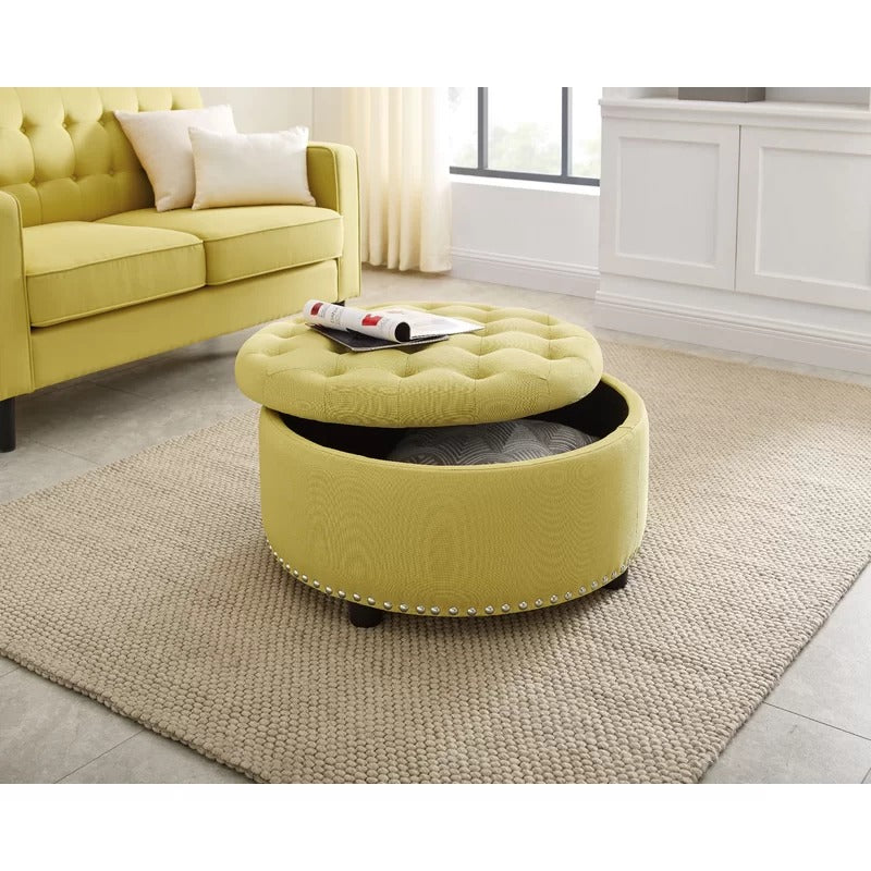 Storage Ottomans: 30'' Wide Tufted Round Storage Ottoman with Storage