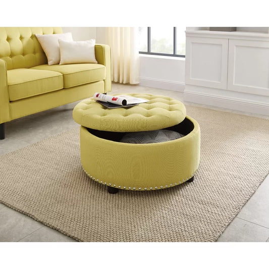 Storage Ottomans: 30'' Wide Tufted Round Storage Ottoman with Storage