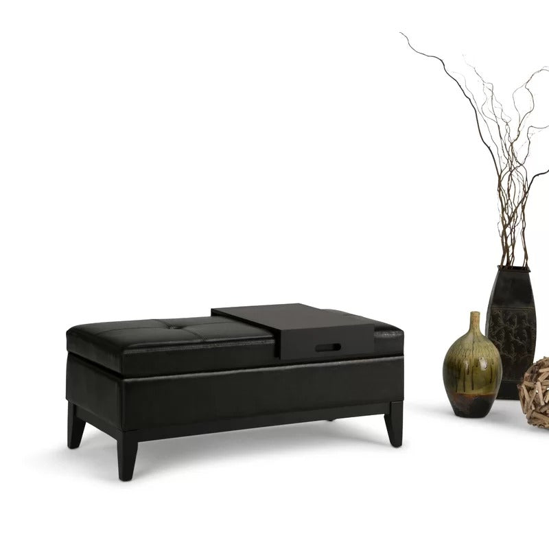 Storage Ottomans 42.1'' Wide Faux Leather Tufted Rectangle Storage Ottoman with Storage