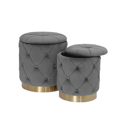 Storage Ottomans: Velvet Tufted Round Storage Ottoman with Storage