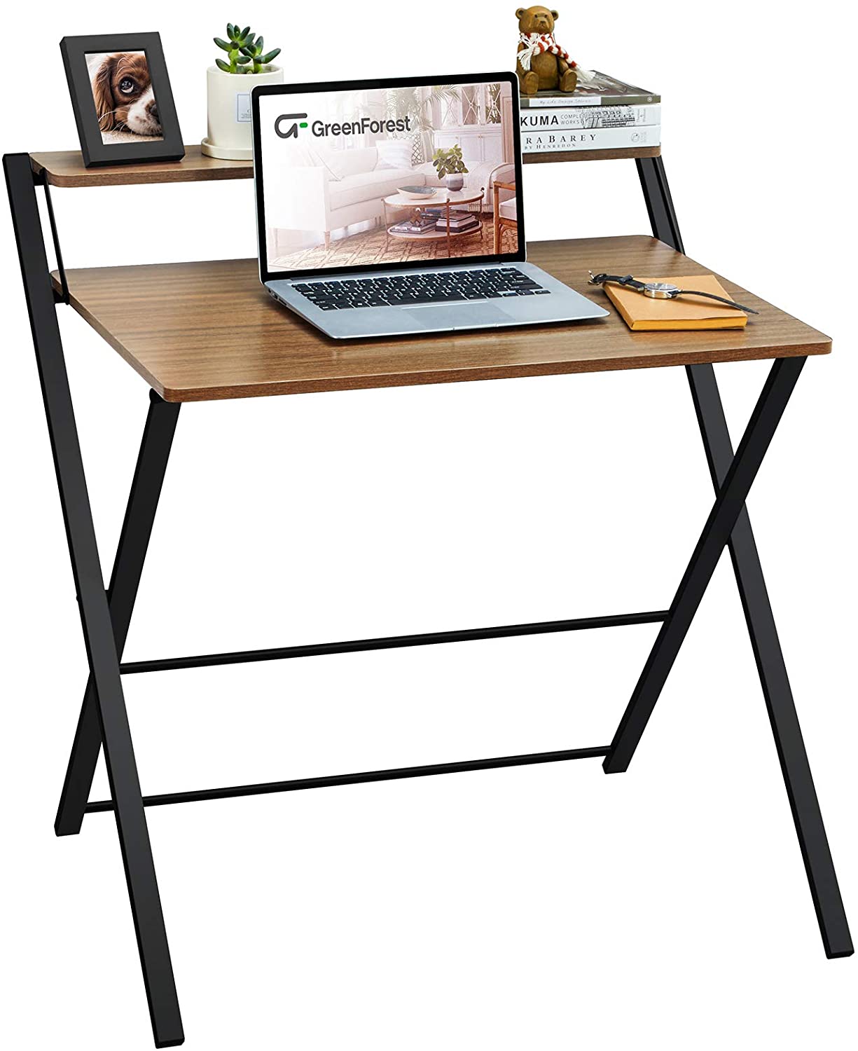 Study Table : 2-Tier Small Computer Desk and Study Table with Shelf Space Saving