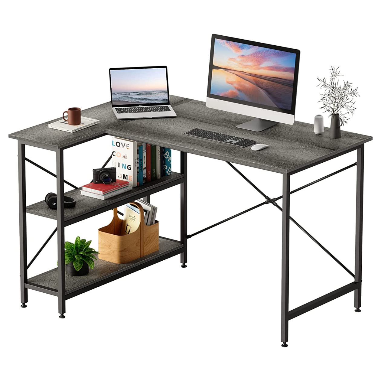 Study Table  Computer Desk Table for Home Office Small Space Computer Table, Gray Oak