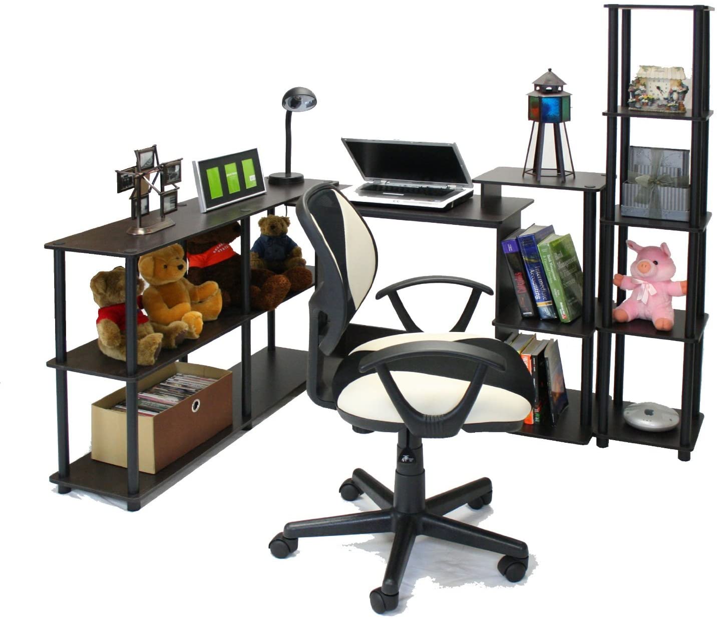 Study Table : Computer Desk, Square Side Shelves & Study Table